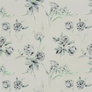 black-grey botanical silk-satin fabric from Designers Guild
