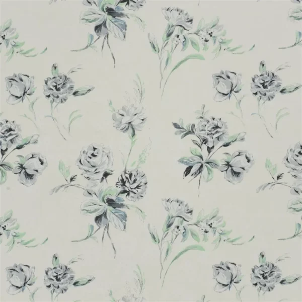Freya Fabric - Pale Jade by black-grey botanical silk-satin fabric from Designers Guild