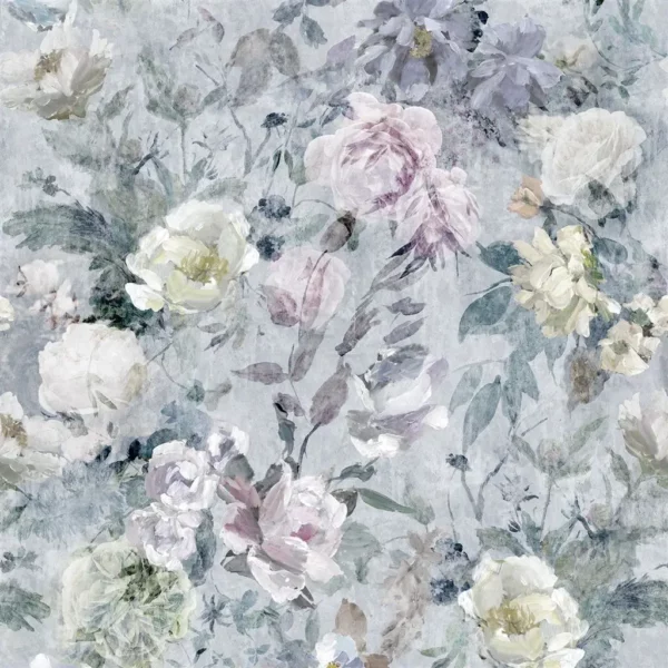 Marianne Fabric - Viola by blue botanical linen fabric from Designers Guild