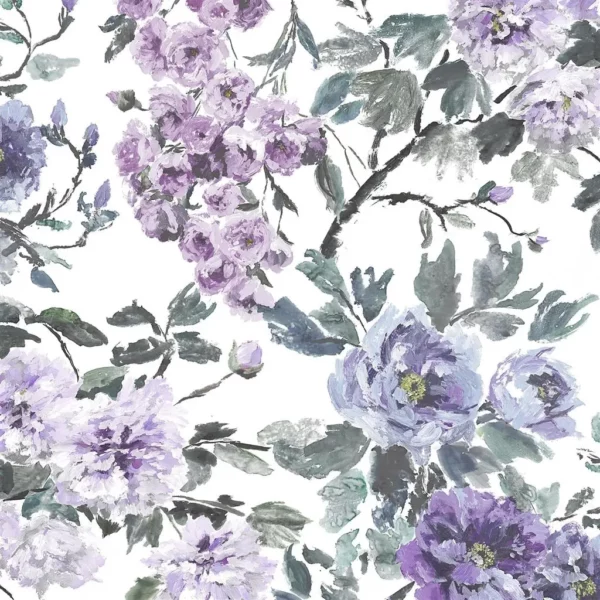 Shanghai Garden Fabric - Violet by purple botanical linen fabric from Designers Guild