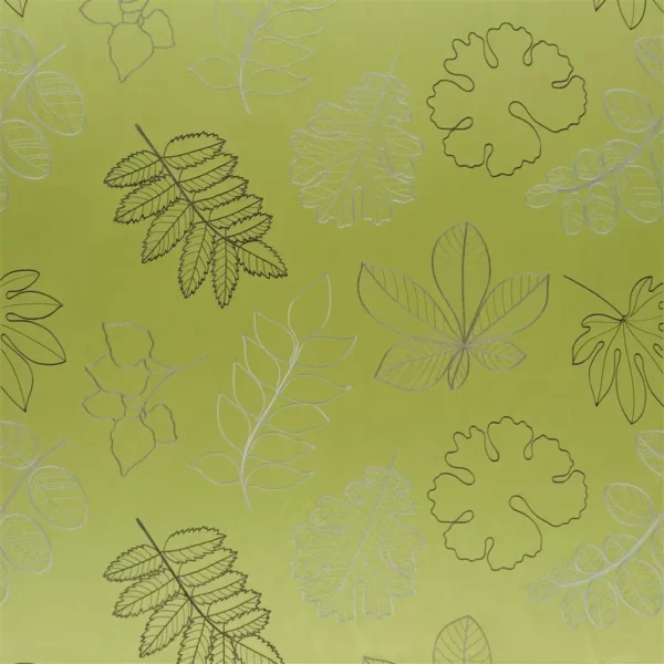 green botanical embroideried fabric from Designers Guild