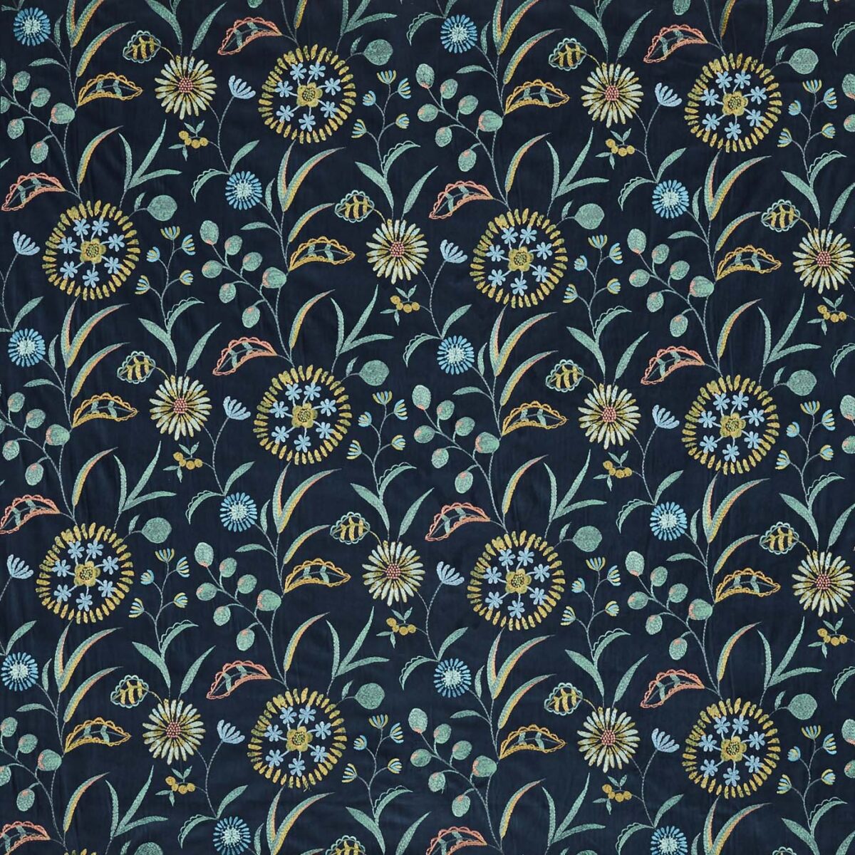 Barbuda Fabric - Lagoon by blue botanical embroideried fabric from Prestigious Textiles