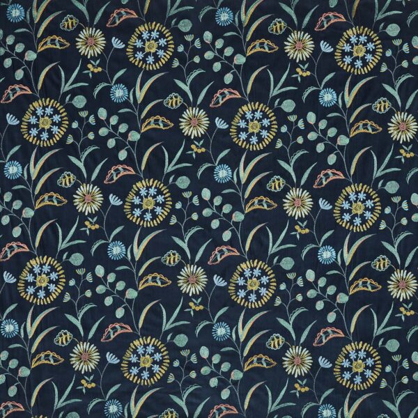 Barbuda Fabric - Lagoon by blue botanical embroideried fabric from Prestigious Textiles