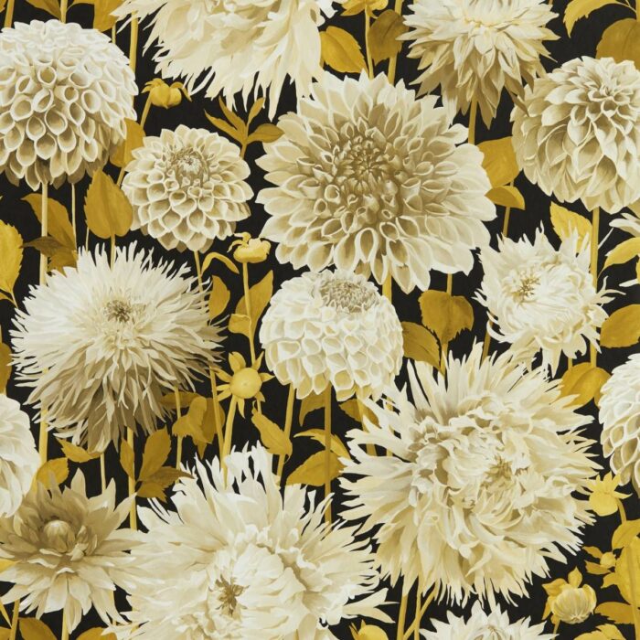 Dahlia Wallpaper - Fig Blossom / Nectar / Black Earth swatch