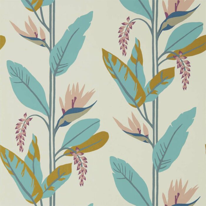 Llenya Wallpaper - Blush / Harbour / Gold swatch