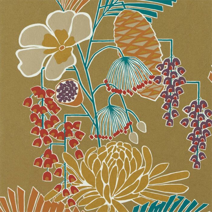 Salon Wallpaper - Gold / Russet / Atlantic fabric swatch HSAW112152
