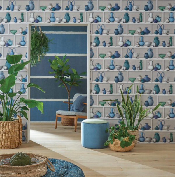 Raku Wallcovering - Indigo / Ivory / Jade by Raku Wallcovering - Indigo / Ivory / Jade from