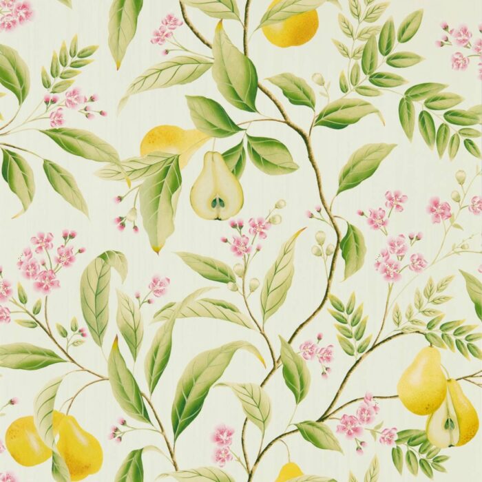 Marie Wallpaper - Fig Leaf / Honey / Blossom fabric swatch HDHW112909
