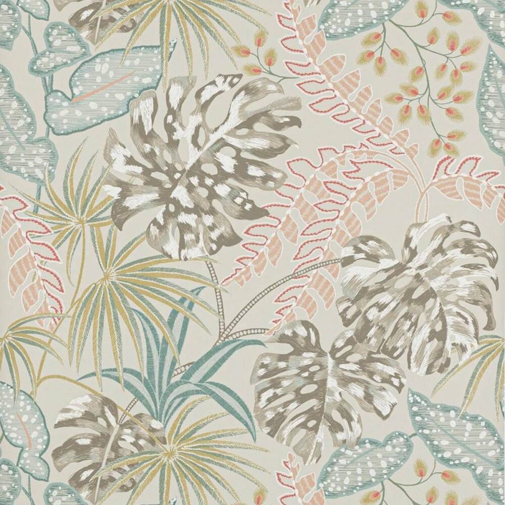 Rousseau Wallpaper - Taupe / Pink by multicolour botanical wallpaper from jane churchill