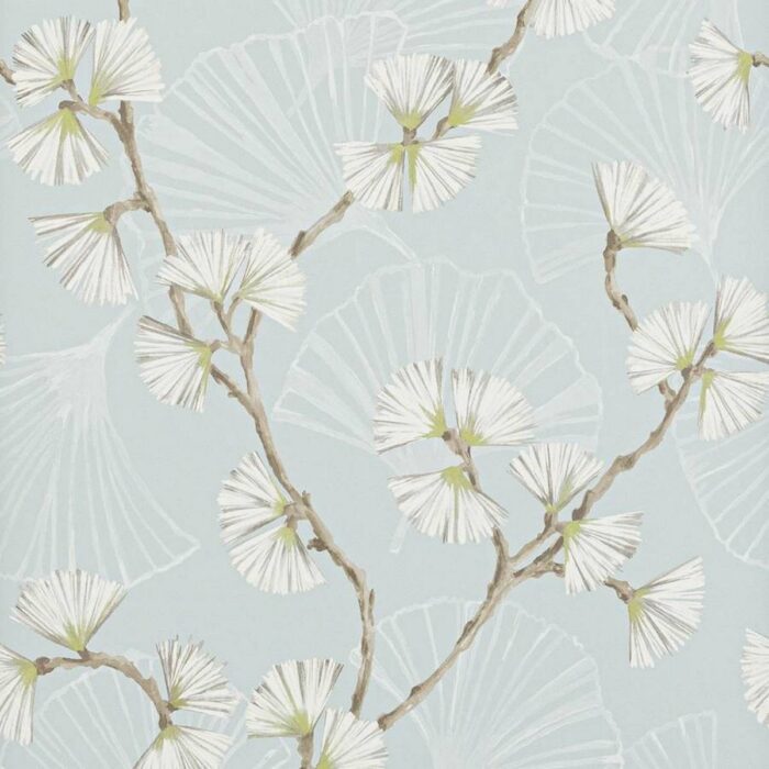 Snow Flower Wallpaper - Aqua / Lime swatch