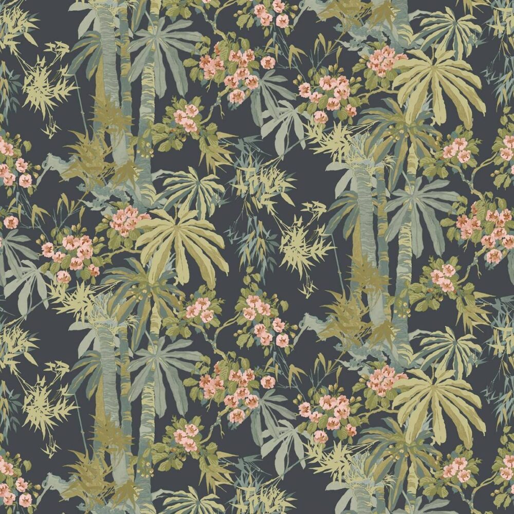 Bamboo Garden Wallpaper - Navy by multicolour botanical wallpaper from linwood fabrics