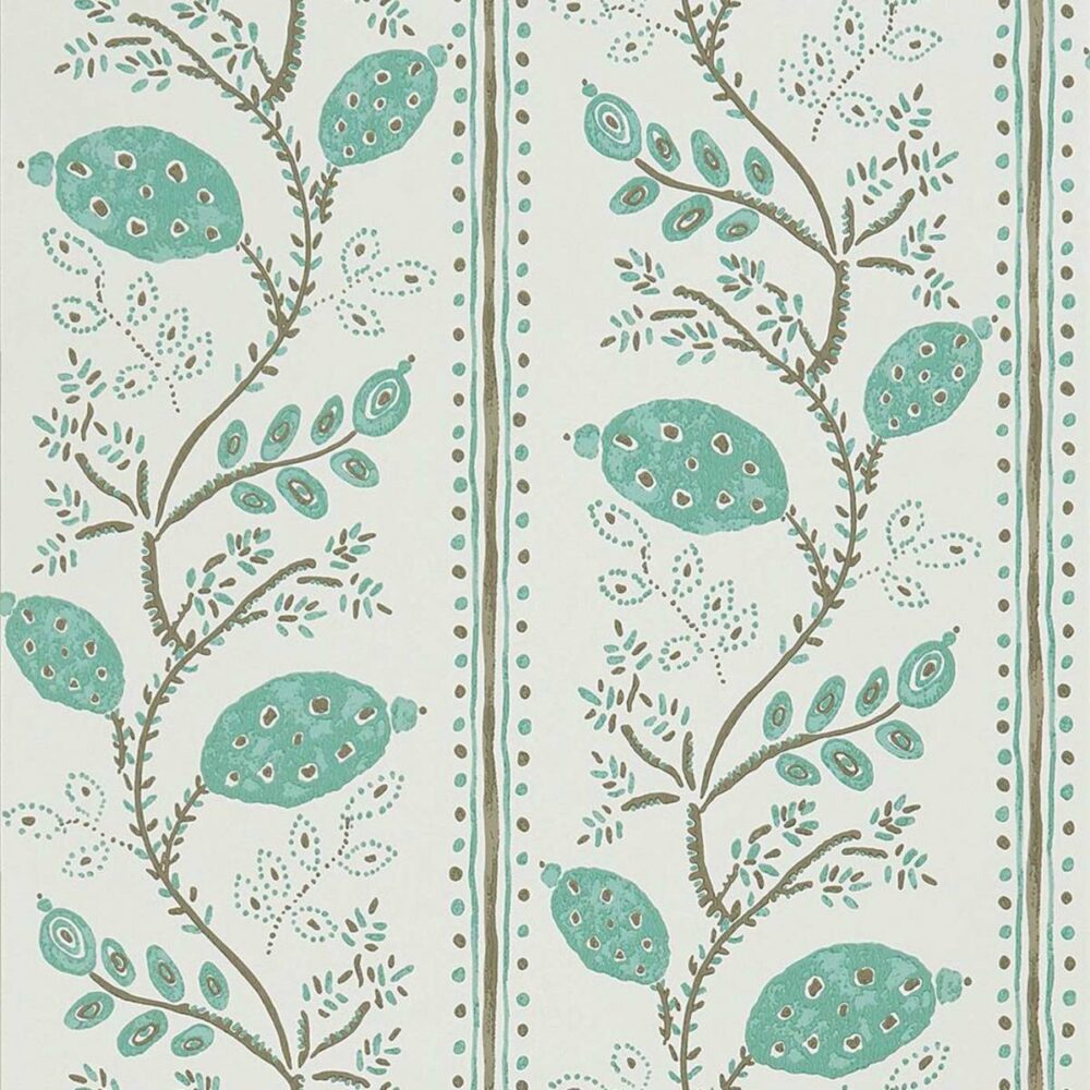 Pomegranate Trail Wallpaper - Aqua / Taupe by blue botanical wallpaper from nina campbell
