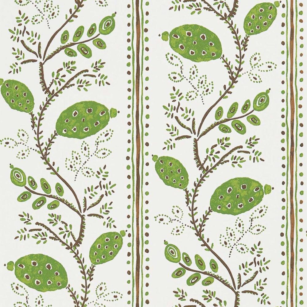 Pomegranate Trail Wallpaper - Green / Chocolate by brown botanical wallpaper from nina campbell