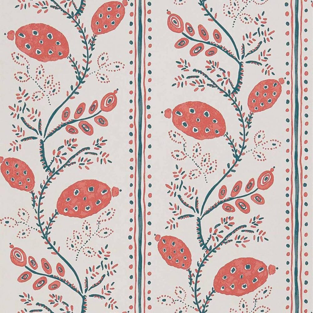 Pomegranate Trail Wallpaper - Red / French Blue by blue botanical wallpaper from nina campbell