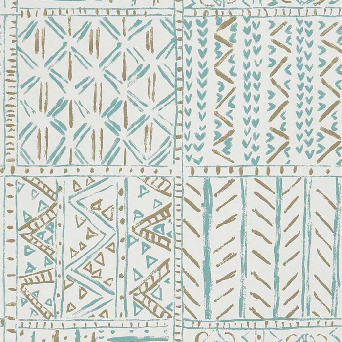 Cloisters Wallpaper - Aqua / Taupe swatch
