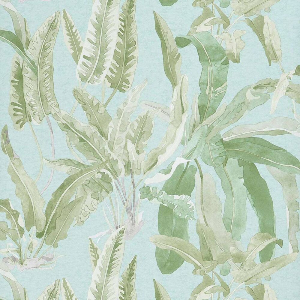 Benmore Wallpaper - Green / Aqua by blue botanical wallpaper from nina campbell