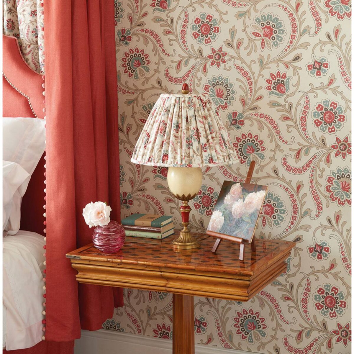 Baville Wallpaper - Red / Teal / Taupe by Baville Wallpaper - Red / Teal / Taupe from