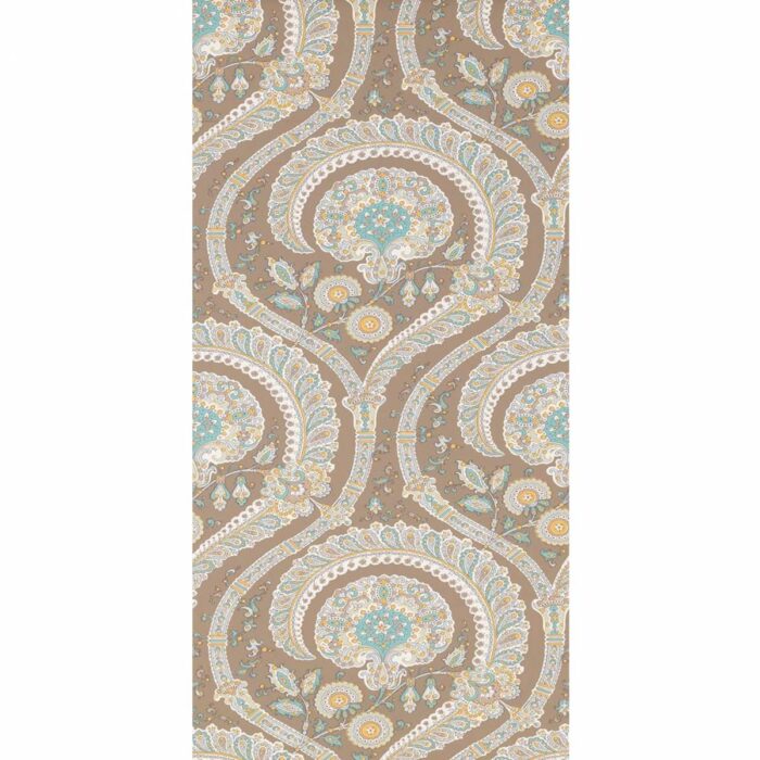 Les Indiennes Wallpaper - Taupe / Aqua swatch