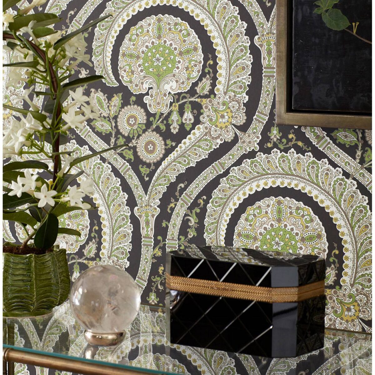 Les Indiennes Wallpaper - Taupe / Aqua by Les Indiennes Wallpaper - Taupe / Aqua from