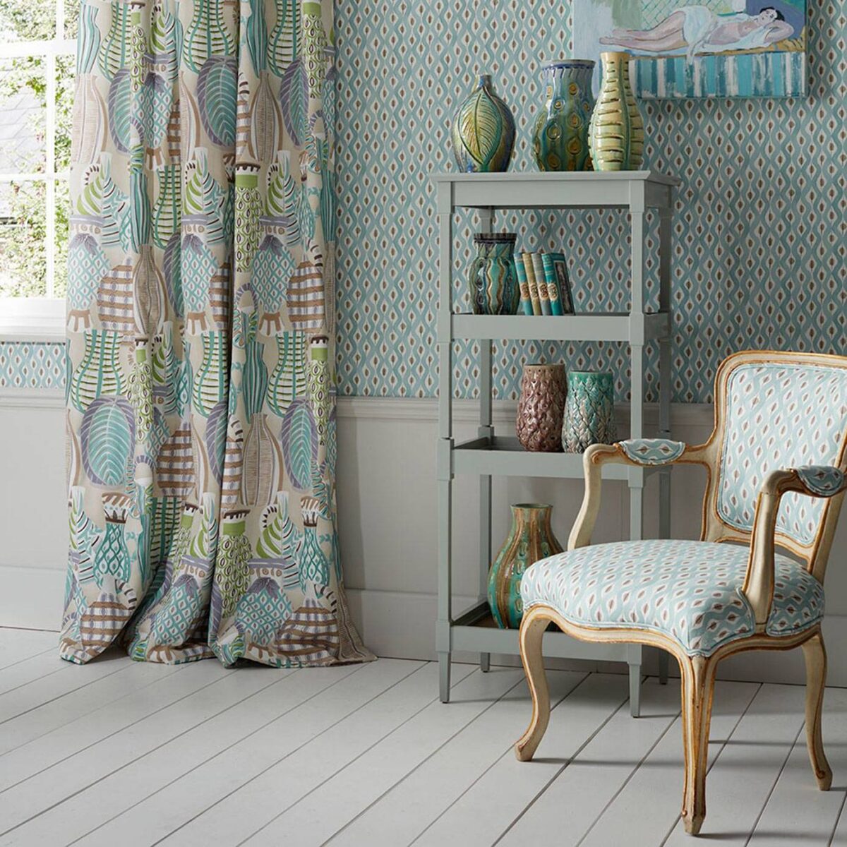 Beau Rivage Wallpaper - Duck Egg / Taupe by Beau Rivage Wallpaper - Duck Egg / Taupe from