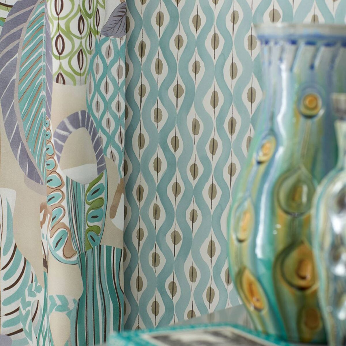 Beau Rivage Wallpaper - Duck Egg / Taupe by Beau Rivage Wallpaper - Duck Egg / Taupe from