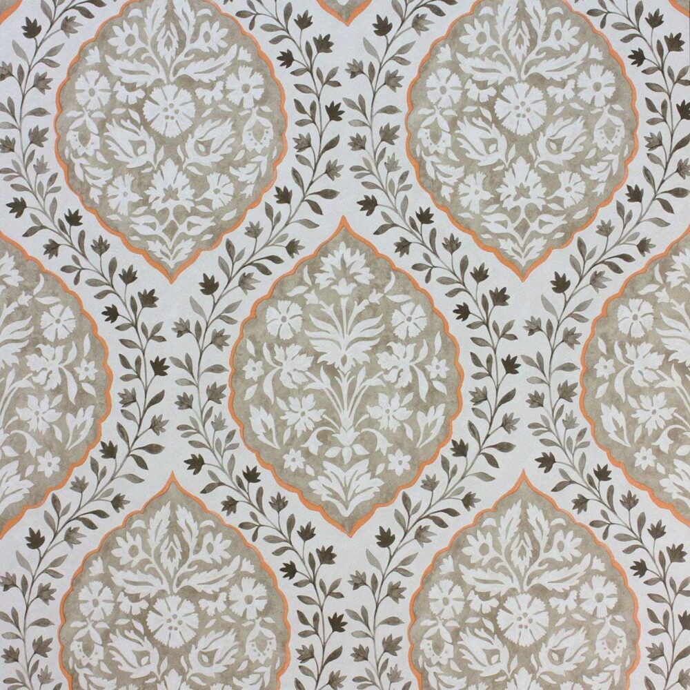 Marguerite Wallpaper - Chocolate / Orange by brown botanical wallpaper from nina campbell
