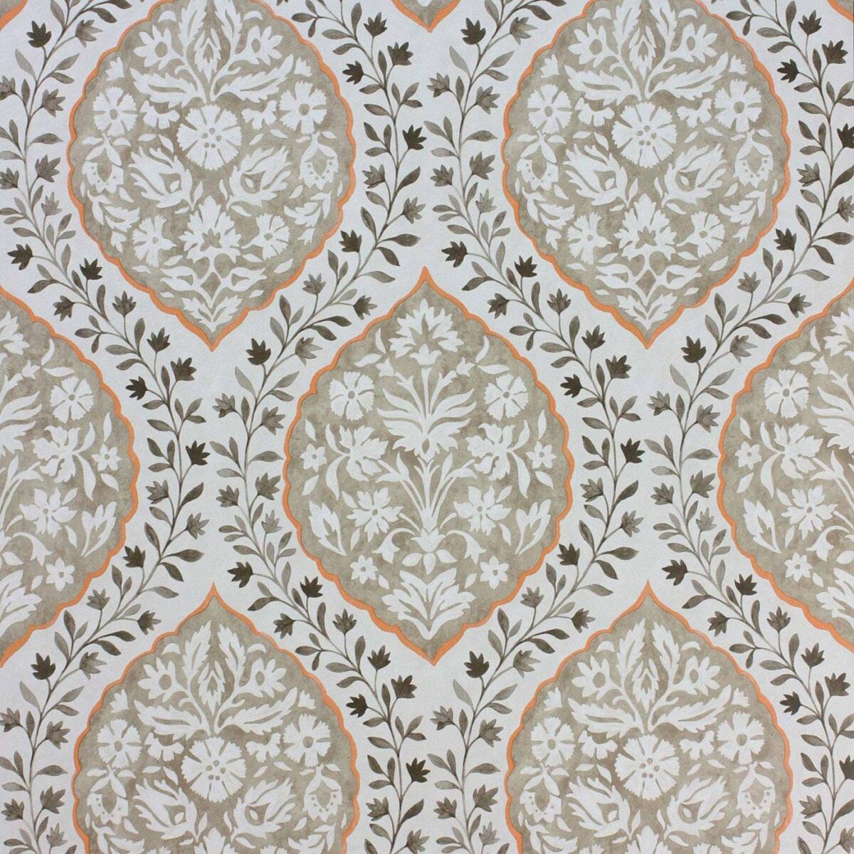 Marguerite Wallpaper - Chocolate / Orange by brown botanical wallpaper from nina campbell