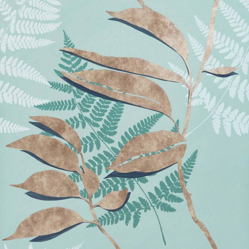 Feuille D'Or Wallpaper - Aqua / Copper by blue botanical wallpaper from osborne & little
