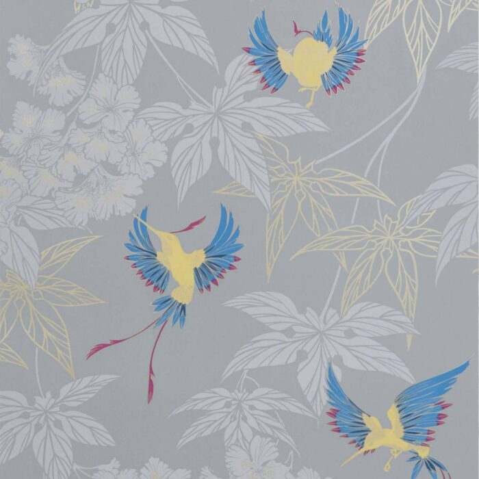 Grove Garden Wallpaper - Grey / Yellow / Cameo Blue swatch