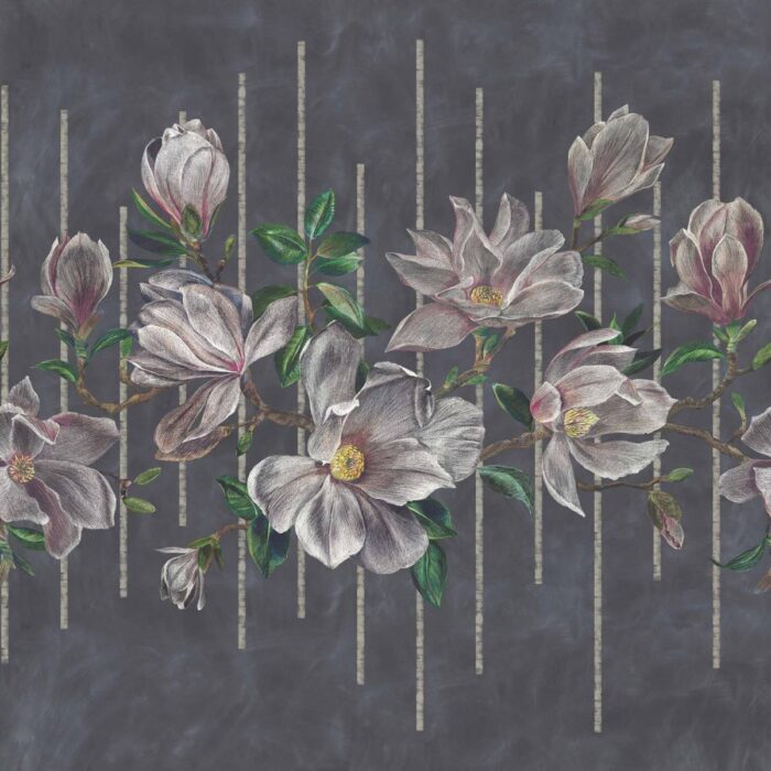 Magnolia Frieze Wallpaper - Charcoal / Pink swatch