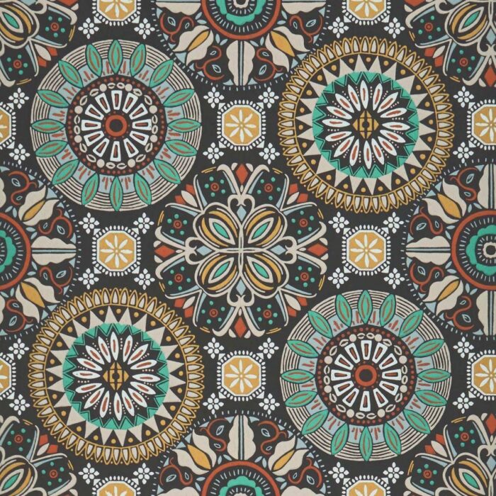 Rosetta Wallpaper - Charcoal / Mint swatch