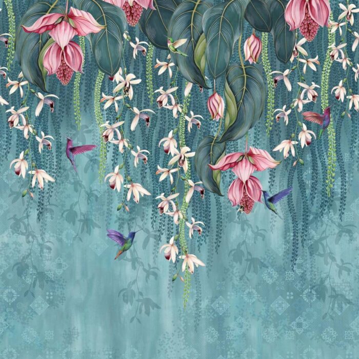 Trailing Orchid Wallpaper - Teal / Pink swatch