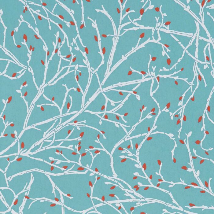 Twiggy Wallpaper - Duck Egg / Terracotta swatch