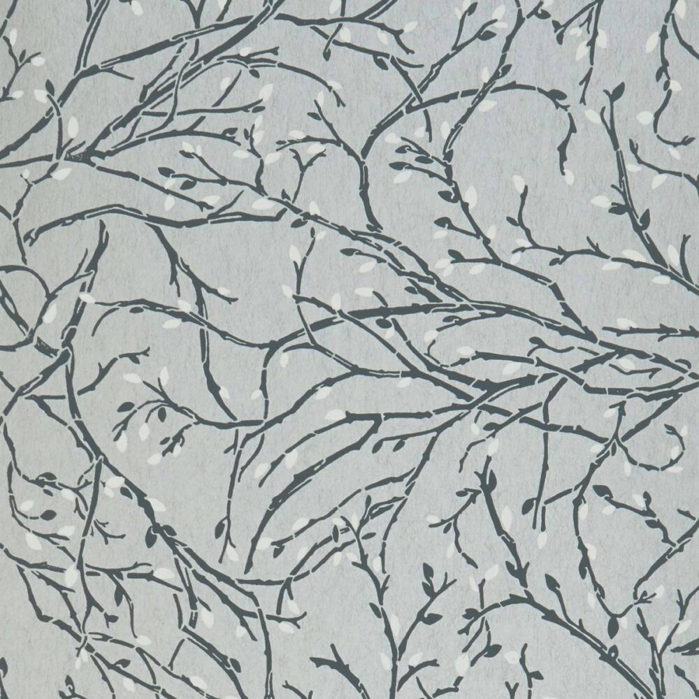 Twiggy Wallpaper - Pewter / Black / White by black-grey botanical wallpaper from osborne & little