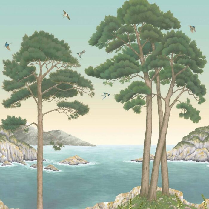 Coastline Wallpaper - Aqua fabric swatch W7680-02