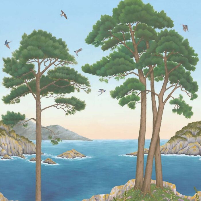Coastline Wallpaper - Azure fabric swatch W7680-03