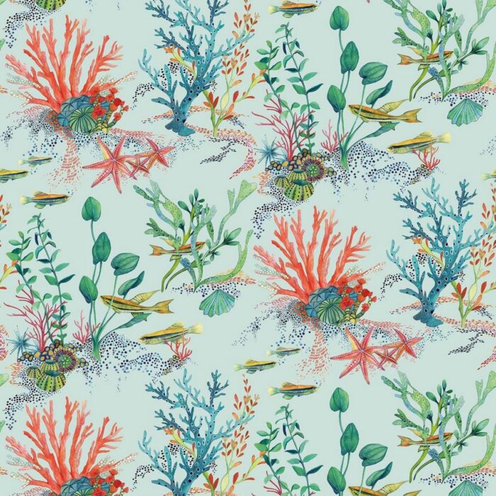 Coralline Wallpaper - Aqua fabric swatch W7682-02