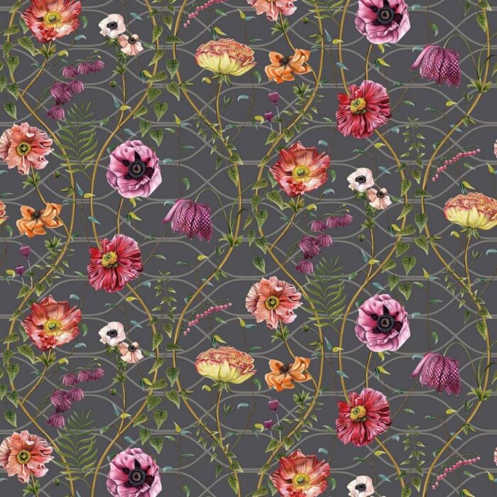 Lamorran Trail Wallpaper - Charcoal fabric swatch W7684-04