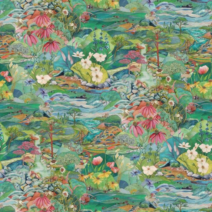 Trebah Wallpaper - Emerald fabric swatch W7685-01