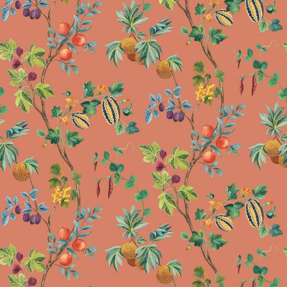 Orchard Wallpaper - Terracotta by multicolour botanical wallpaper from osborne & little