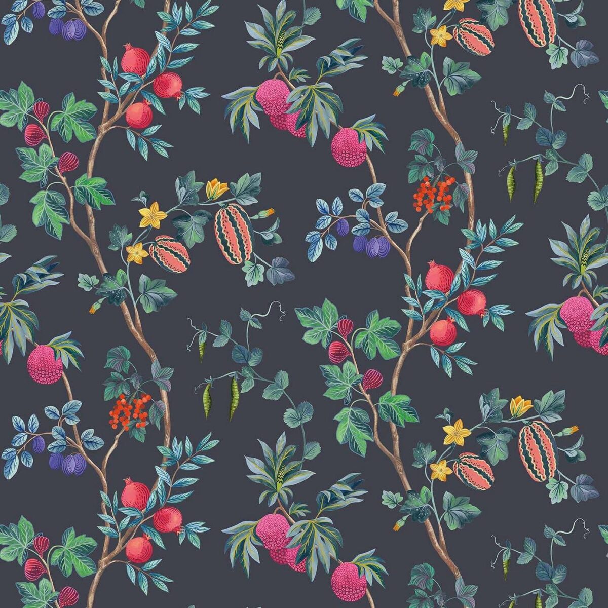 Orchard Wallpaper - Charcoal by black-grey botanical wallpaper from osborne & little