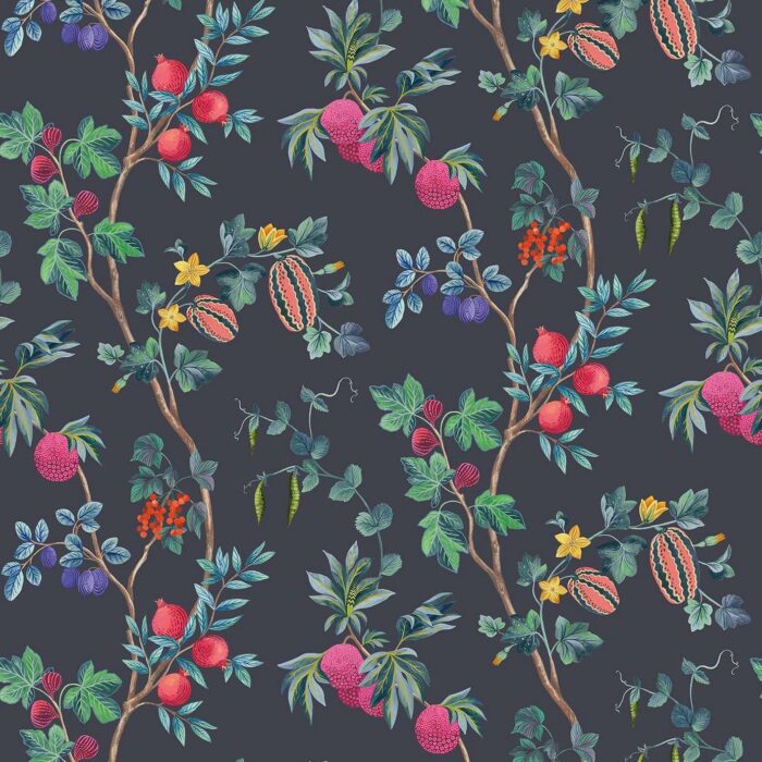 Orchard Wallpaper - Charcoal fabric swatch W7686-06
