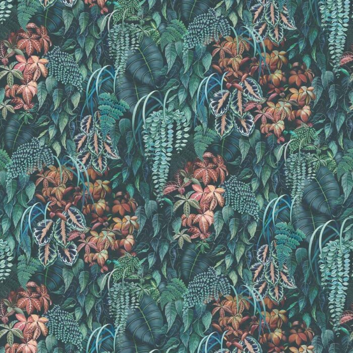 Green Wall Wallpaper - Peacock fabric swatch W7687-01
