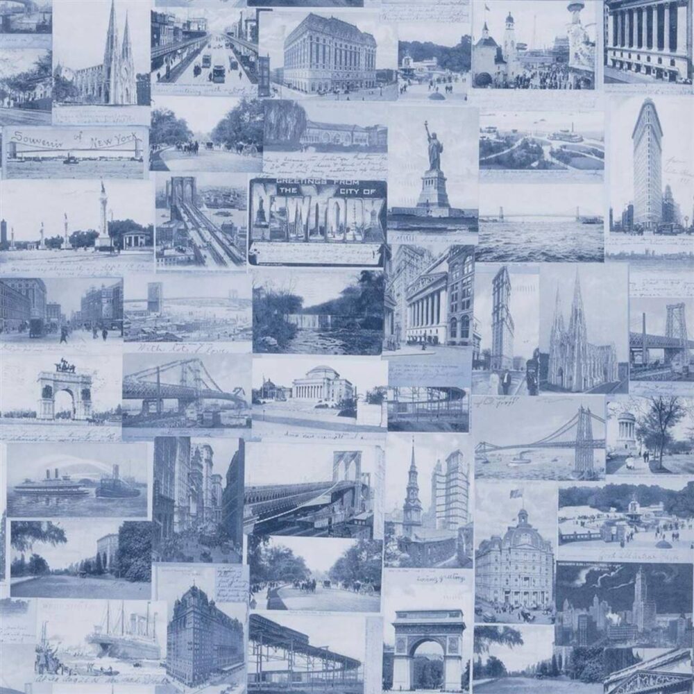 New York Postcard Wallpaper - Indigo by blue misc wallpaper from ralph lauren