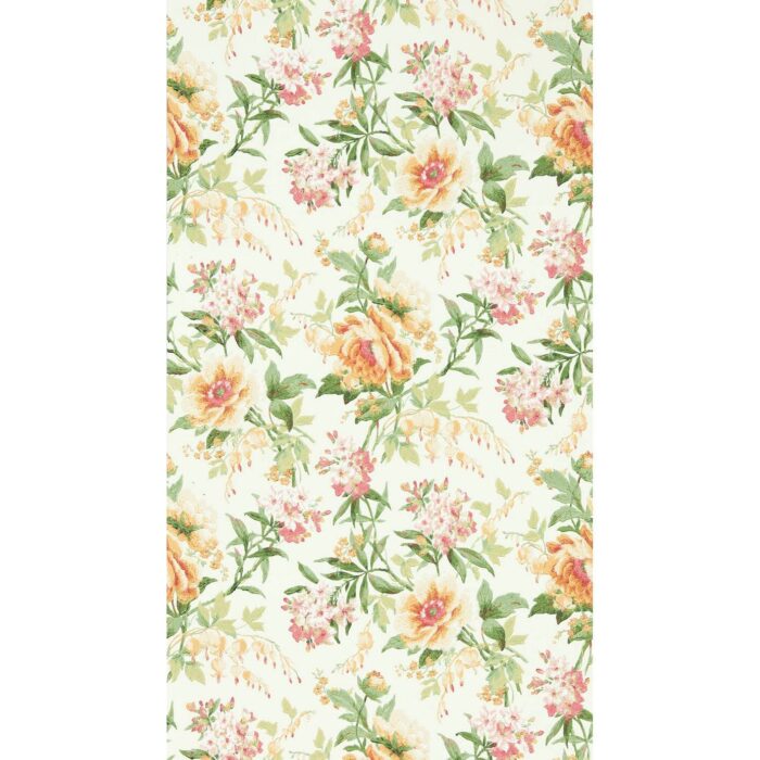Olivia Wallpaper - Botanical Green / Orange fabric swatch DOSW217038