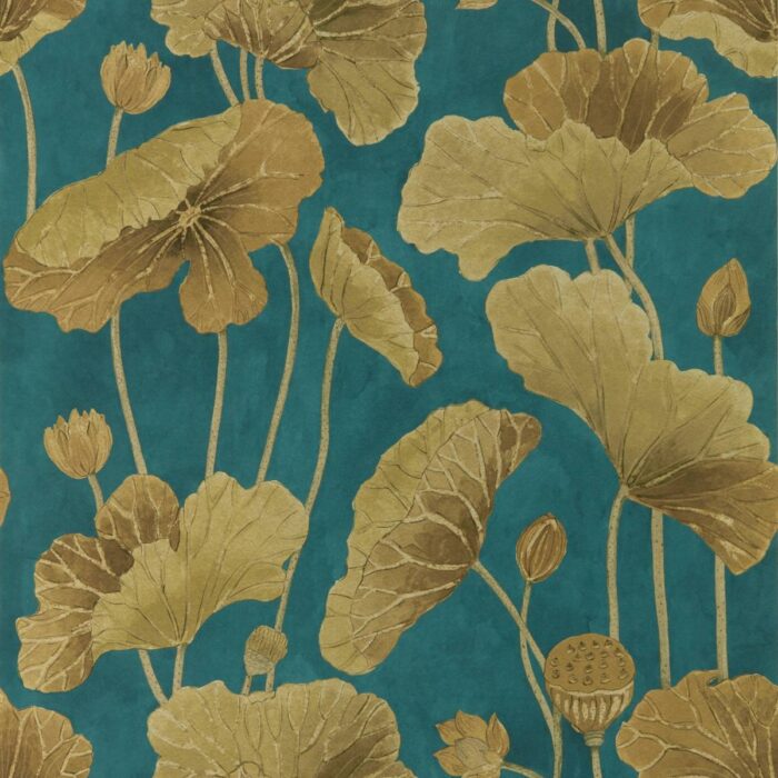 Lotus Leaf Wallpaper - Midnight / Copper swatch