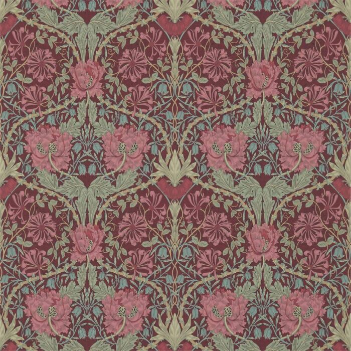 Honeysuckle & Tulip Wallpaper - Burgundy / Sage swatch