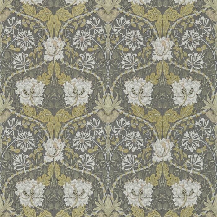 Honeysuckle & Tulip Wallpaper - Charcoal / Gold swatch
