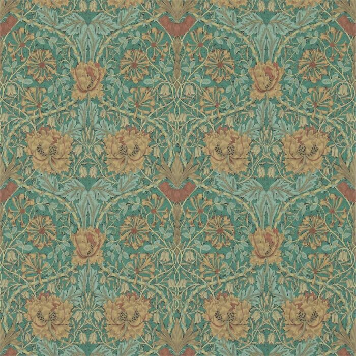Honeysuckle & Tulip Wallpaper - Emerald / Russet swatch