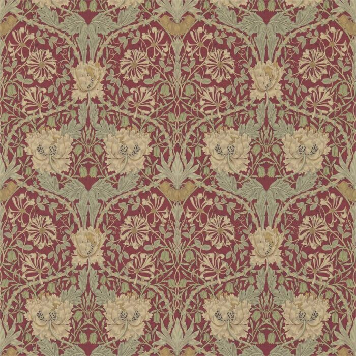 Honeysuckle & Tulip Wallpaper - Red / Gold swatch